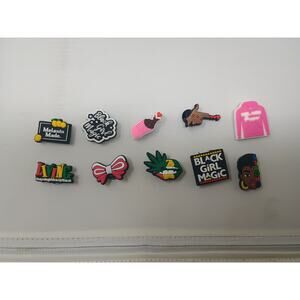 Fun Crocs Jibbitz Charms Set - Pink Cake, Hand, & Text Designs 10 pieces